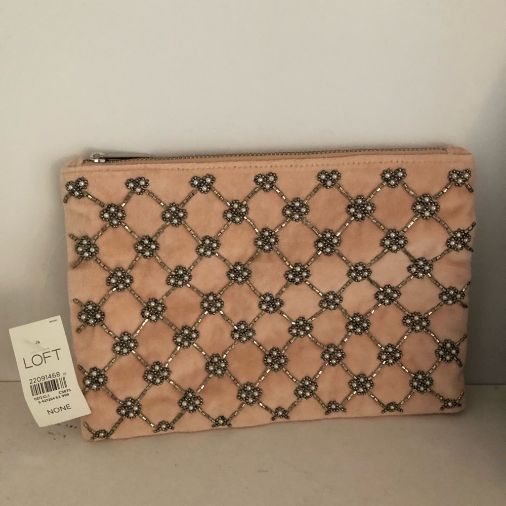 Loft pink velvet clutch